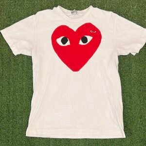 Comme des Garçons Play Men's White and Red T-shirt - Image 1