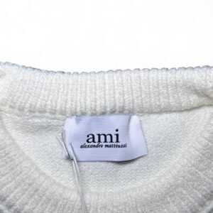 AMI Paris Men's Cream and Red Jumper - Image 3
