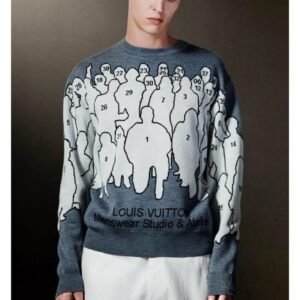 Louis Vuitton Men's Grey and White Jumper - Image 1