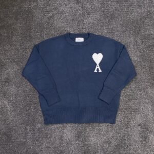 AMI Paris Men's Navy and Blue Jumper - Image 1