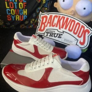 Prada Men's Red and White Trainers - Image 1