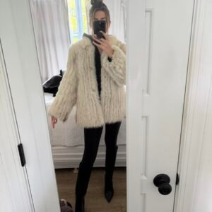 Women's Cream and White Coat - Image 6