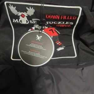 Moose Knuckles black bomber jacket with fur hood - Image 2