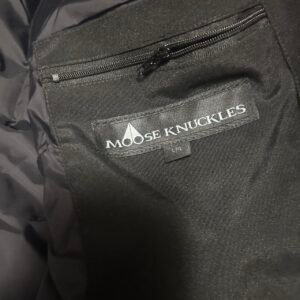 Moose Knuckles black bomber jacket with fur hood - Image 3