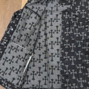 Black denim jacket with cross pattern - Image 3