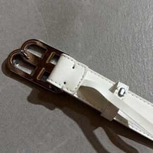 Balenciaga White Leather BB Silver Rhinestone Belt - Image 3