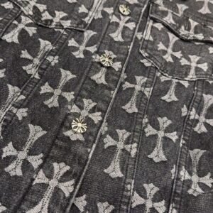 Black denim jacket with cross pattern - Image 4