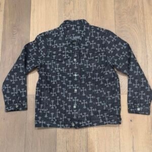 Black denim jacket with cross pattern - Image 1