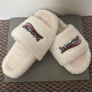 Balenciaga Men's White and Cream Slides - Image 3