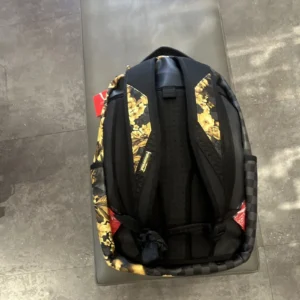 Sprayground Limited Edition Shark Mouth Checkered Backpack Black Gold Zip - Image 2