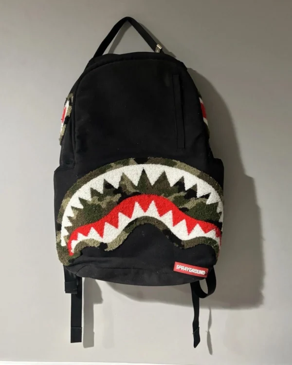 Sprayground Camo Chenille Shark Mouth Backpack Black Limited Edition 2018