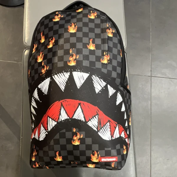 Sprayground Limited Edition Unisex Kids Shark Mouth Checkered Flames Backpack