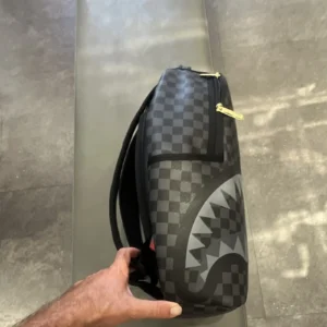 Sprayground Limited Edition Shark Mouth Checkered Backpack Black Gold Zip - Image 3