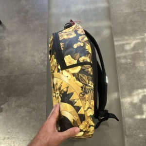 Sprayground Limited Edition Shark Mouth Checkered Backpack Black Gold Zip - Image 4