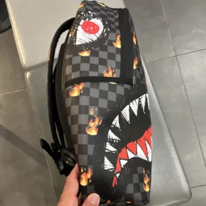 Sprayground Limited Edition Unisex Kids Shark Mouth Checkered Flames Backpack - Image 4