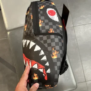 Sprayground Limited Edition Unisex Kids Shark Mouth Checkered Flames Backpack - Image 5